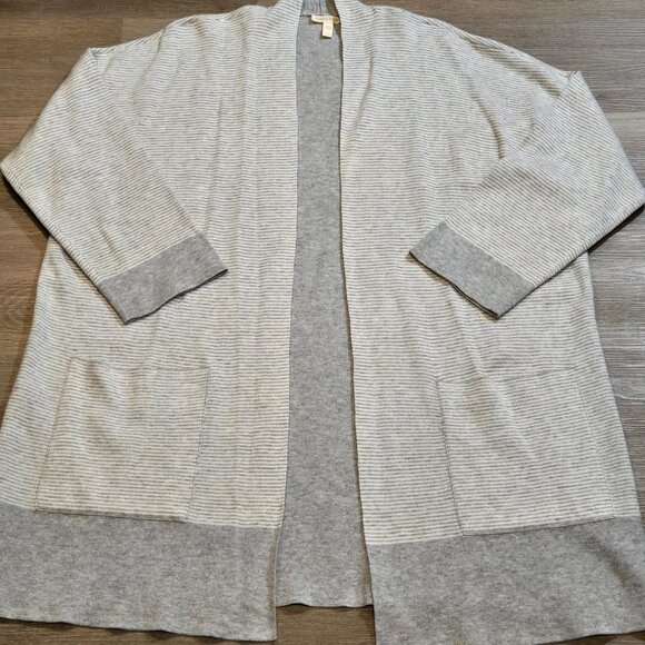 Eileen Fisher Cardigan Womens Large Organic Cotton Cashmere Blend Long Open Gray - Picture 1 of 7